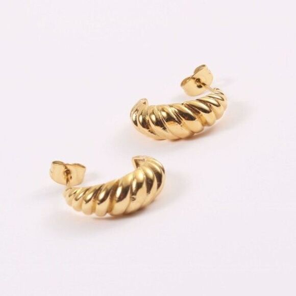 Gold Plated Stainless Steel Croissant Earrings - Picture 3 of 6